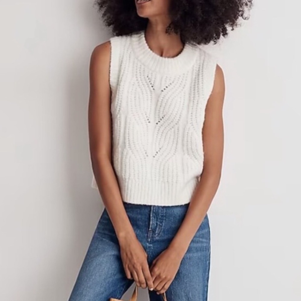 Madewell Womens XXS Cable Knit Sleeveless Sweater Vest Pullover Cream - Picture 4 of 11